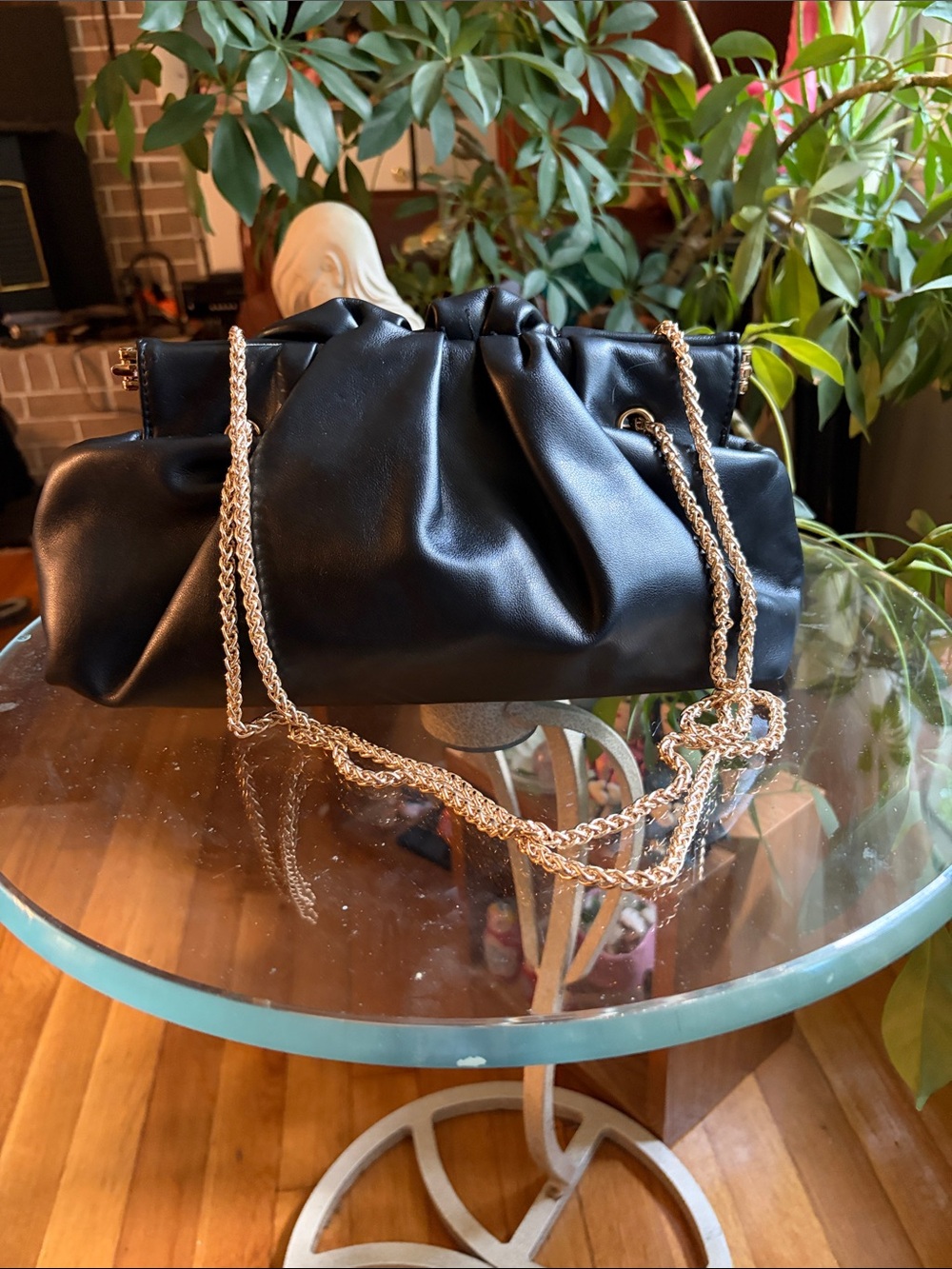 Urban Expressions Black Ruched Chain-Handle Wristlet Clutch
